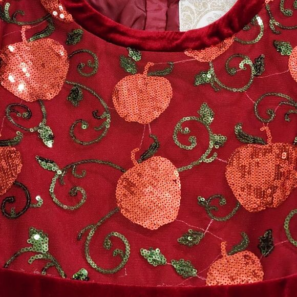 Girls Disney Snow White Elegant Apple Embroidered Sequin Party Dress Size 5/6 - Picture 4 of 16